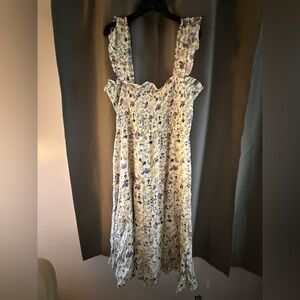 Express Floral Smocked Midi Dress in Ivory and Lavender